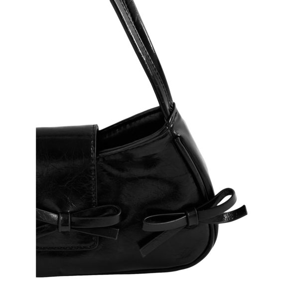 Bow Shoulder Handbag Pu Leather Top Handle Y2K Underarm Bags Black :[ - Picture 5 of 6